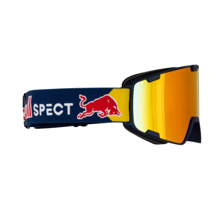 Gogle snowboardowe Red Bull Spect Park z cylindryczną soczewką Brown with Red Mirror i technologią antypoślizgową paska.