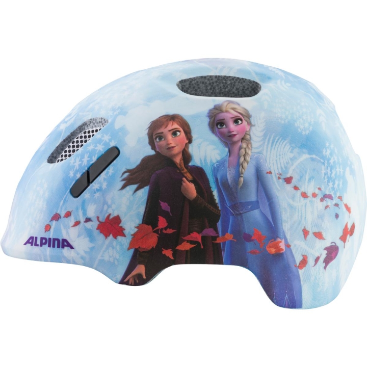 Lekki kask dla dziewczynki Alpina Ximo 2 Frozen z postaciami Elsy i Anny wykonany w bezpiecznej technologii Inmold.