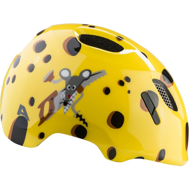 Bezpieczny kask Alpina Ximo 2 Yellow Gouda Gloss chroniący głowę dziecka podczas jazdy na rowerku.