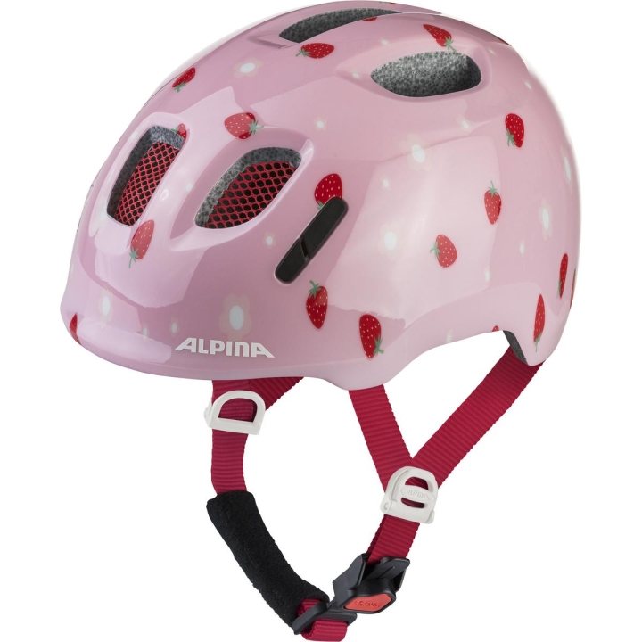 Jasnoróżowy kask rowerowy dziecięcy Alpina Ximo 2 Strawberry Gloss w truskawki dostępny w 42sports.