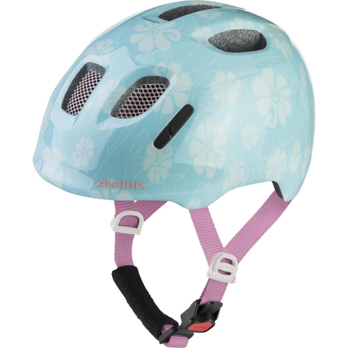 Morski kask dziecięcy Alpina Ximo 2 Aqua Rose Flower w kwiatki z jasnoróżowymi paskami.