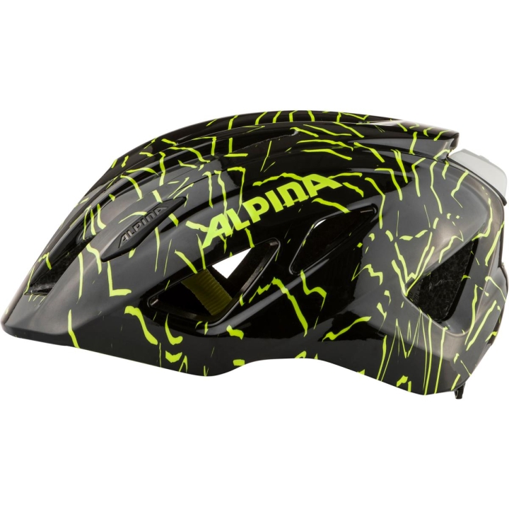 Aerodynamiczny profil kasku juniorski Alpina Pico w kolorze czarnym z neonowo-żółtym wykończeniem, wykonany w technologii Inmold.