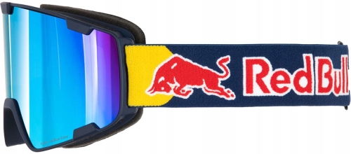 Profesjonalne gogle narciarskie Red Bull SPECT PARK-19BL3 w kolorze Dark Blue z widocznym logotypem marki na elastycznym pasku oraz lustrzaną szybą Ice Blue.