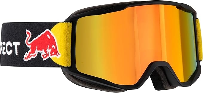 Gogle snowboardowe Red Bull SPECT NEON-02RE2 z cylindryczną soczewką Red Mirror S2, idealne do jazdy w zmiennych warunkach oświetleniowych.