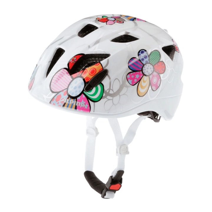 Biały kask rowerowy dziecięcy Alpina Ximo Flash w kwiatki