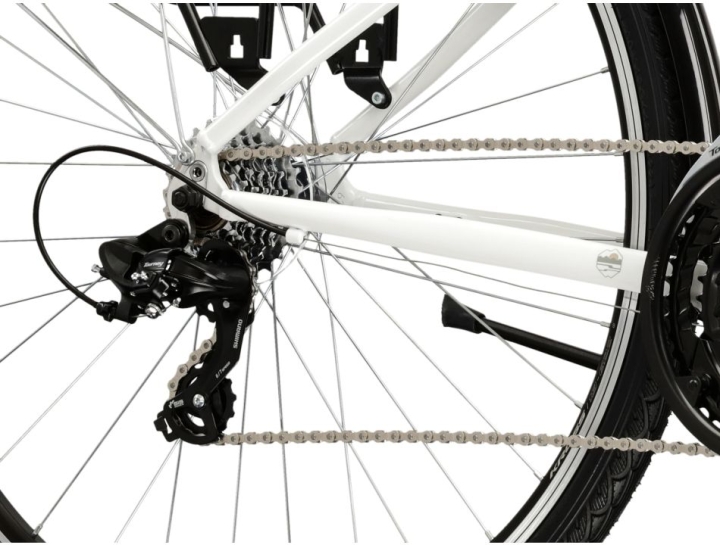 Tylna przerzutka Shimano Tourney i 7-rzędowy wolnobieg Sunrun – sprawdzony napęd w rowerze turystycznym KROSS.