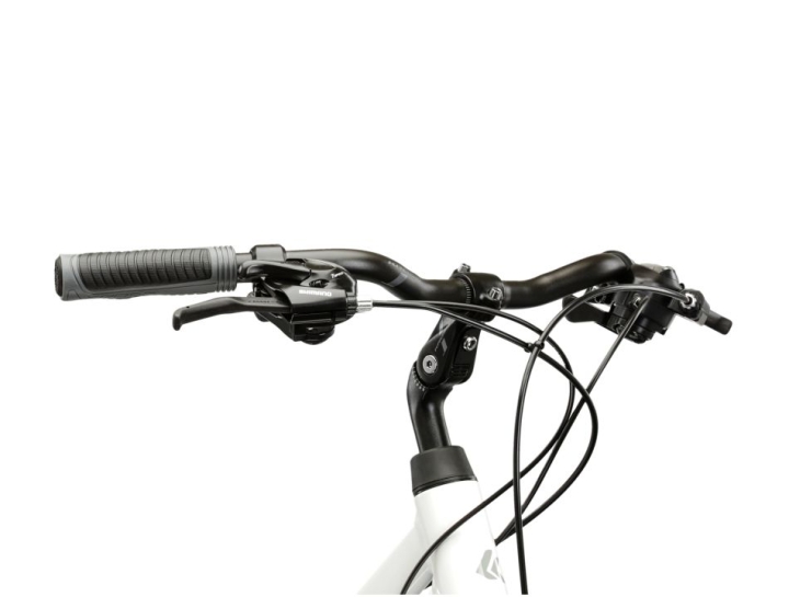Ergonomiczna kierownica z klamkomanetkami Shimano Tourney – wygodny kokpit roweru trekkingowego KROSS Trans 1.0.