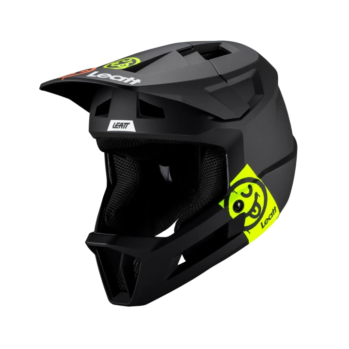 Kask Leatt Gravity 1.0 Junior Black widok ISO lewy. Kask fullface zjazdowy dla dzieci.