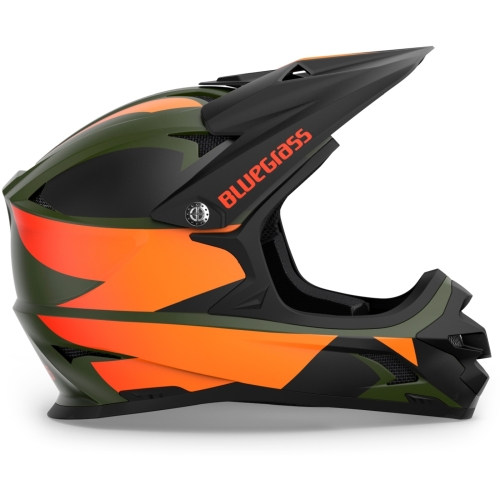 Kask rowerowy Bluegrass Intox Green Gradient Matt – widok z boku. Oryginalny kask fullface.