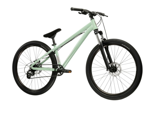Rower dirt KROSS Spade 1.0 zielono-srebrny koła 26 cali widok z boku