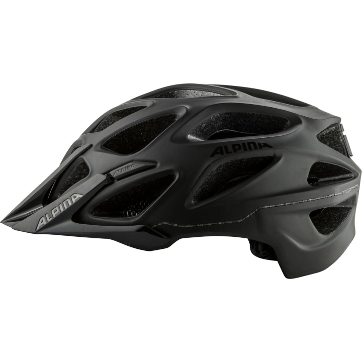 Czarny matowy kask rowerowy Alpina Mythos 3.0 L.E. z daszkiem. Bezpieczny i tani i dobry kask na rower górski dostępny w Cyclo Centrum Mielec.