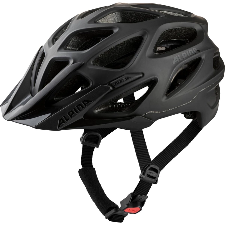 Lekki kask rowerowy MTB Alpina Mythos 3.0 L.E. Black Matt w sklepie internetowym 42sports.pl. Sprawdzony kask z głęboką ochroną potylicy idealny na rower elektryczny i wyprawy enduro.