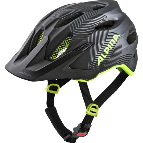 Juniorski kask rowerowy ALPINA CARAPAX JR Black Neon Yellow widok z boku profil MTB