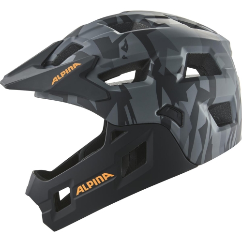 Juniorski kask rowerowy full face ALPINA RUPI Black-Camo Orange Matt 50-55 cm z odpinaną szczęką – idealny kask MTB i dirt dla dzieci w sklepie 42sports.