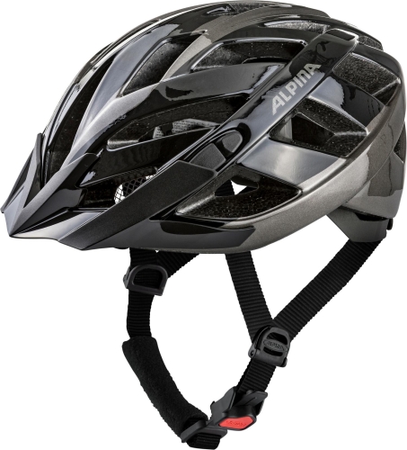 Czarny błyszczący kask rowerowy Alpina Panoma 3.0 Black-Anthracite Gloss widok z boku, lekki kask miejski i turystyczny Shoper 42sports