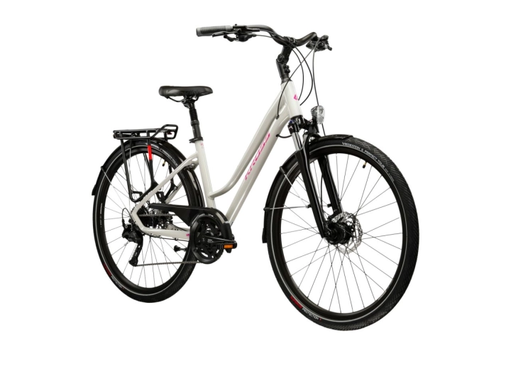 Damski rower trekkingowy KROSS Trans 5.0 szaro-różowy 42sports