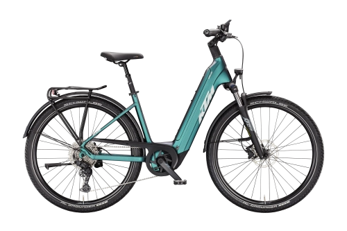 Trekkingowy rower elektryczny KTM Macina Gran 820 green purple matt. Dobry e-bike dostępny w 42sports.pl (Cyclo Centrum Mielec)