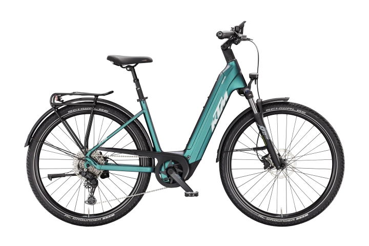 Trekkingowy rower elektryczny KTM Macina Gran 820 green purple matt. Dobry e-bike dostępny w 42sports.pl (Cyclo Centrum Mielec)
