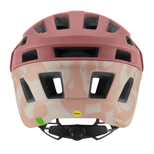 Konstrukcja kasku MTB Smith Engage 2 MIPS matte clay z widoczną głęboką zabudową potylicy i systemem dopasowania.