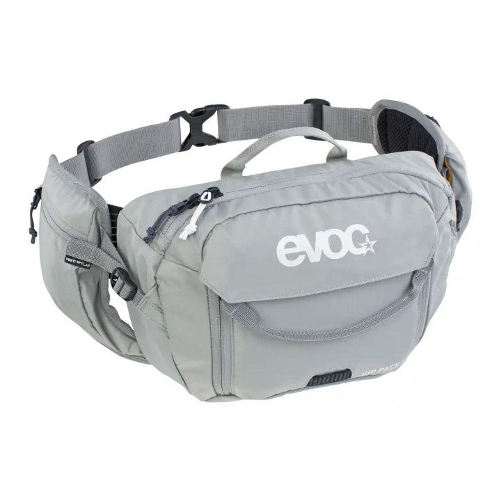 Szara nerka rowerowa Evoc Hip Pack Pro 3L w kolorze stone widok od przodu.