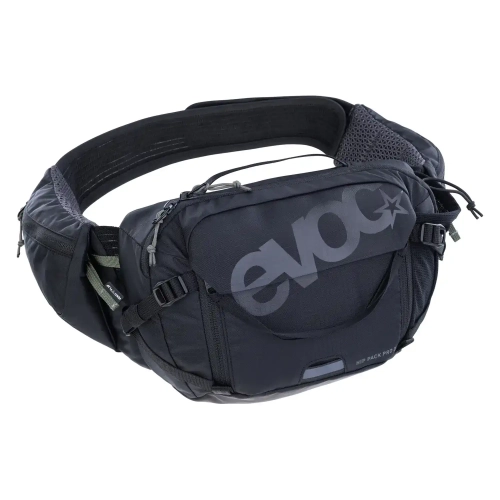Czarna nerka rowerowa Evoc Hip Pack Pro 3L z bukłakiem widok od przodu.