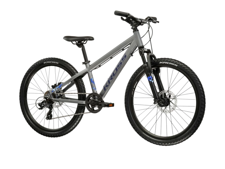 Młodzieżowy rower górski MTB KROSS Dust JR 1.0 DSC 24 z hamulcami tarczowymi – widok 3/4 od przodu