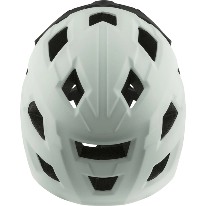 14841459.jpgWidok z góry na lekki kask rowerowy dla dzieci ALPINA RUPI w kolorze matowej bieli, przedstawiający układ 15 otworów wentylacyjnych zapewniających optymalną cyrkulację powietrza podczas jazdy.