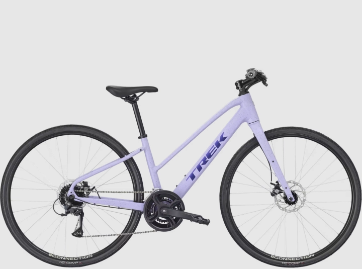 Rower hybrydowy TREK FX 1 Midstep Lavender Haze - profil z boku