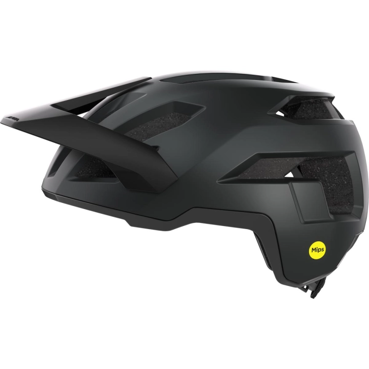 Boczny profil kasku rowerowego Alpina Taunus MIPS Black Matt z widocznym logo MIPS oraz głęboką ochroną potylicy i skroni.